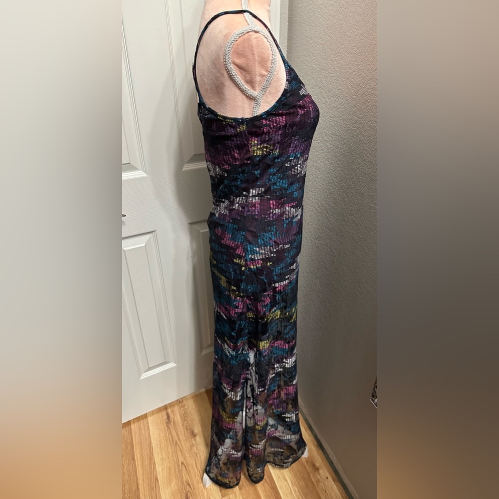 VINTAGE 90s Y2K Digital Print Stretch Mesh Maxi Dress With Strappy Back - Picture 4 of 11
